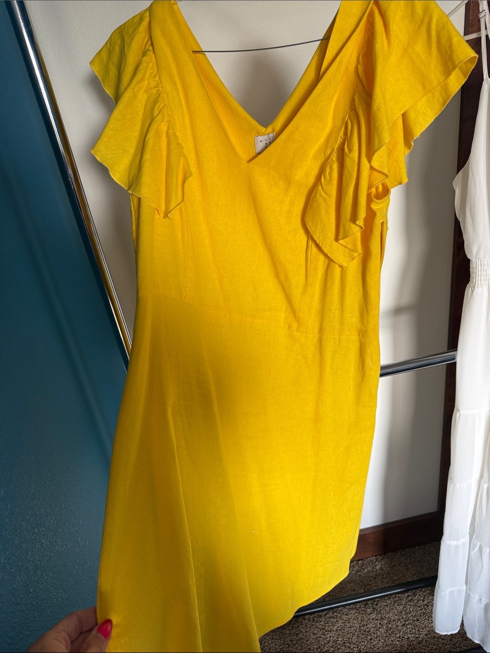 a new day Yellow Asymmetrical V-Neck Ruffle Dress